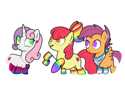 Size: 1600x1200 | Tagged: safe, artist:icey-wicey-1517, artist:kb-gamerartist, edit, character:apple bloom, character:scootaloo, character:sweetie belle, species:earth pony, species:pegasus, species:pony, species:unicorn, alternate hairstyle, apple bloom's bow, bandana, bisexual pride flag, bow, clothing, collaboration, color edit, colored, cutie mark, cutie mark crusaders, ear piercing, earring, female, flag, gay pride flag, grin, hair bow, heart, hoof hold, jewelry, male, mare, necklace, older, older apple bloom, older cmc, older scootaloo, older sweetie belle, piercing, pride, pride flag, pride month, rainbow socks, raised hoof, rule 63, scooteroll, simple background, smiling, socks, stallion, striped socks, the cmc's cutie marks, trans male, transgender, transgender pride flag, transparent background