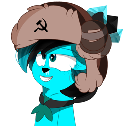 Size: 1800x1800 | Tagged: safe, artist:diamondgreenanimat0, oc, species:wolf, clothing, food, hair over one eye, happy, hat, ice, ice cream, jewelry, necklace, simple background, soviet, white background