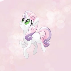 Size: 2048x2048 | Tagged: safe, artist:pfeffaroo, character:sweetie belle, species:pony, species:unicorn, blank flank, cute, diasweetes, female, filly, high res, pink background, simple background, solo