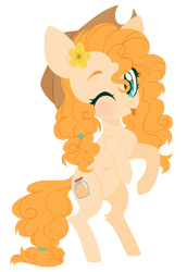 Size: 4000x5826 | Tagged: safe, artist:belka-sempai, character:pear butter, species:earth pony, species:pony, chest fluff, clothing, cute, female, flower, flower in hair, hat, looking at you, mare, one eye closed, pearabetes, rearing, simple background, solo, tongue out, transparent background, weapons-grade cute, wink