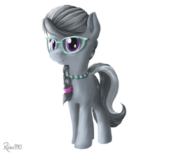 Size: 2444x2160 | Tagged: safe, artist:robsa990, character:silver spoon, species:earth pony, species:pony, beads, braid, female, filly, glasses, jewelry, looking at you, necklace, signature, simple background, solo, white background