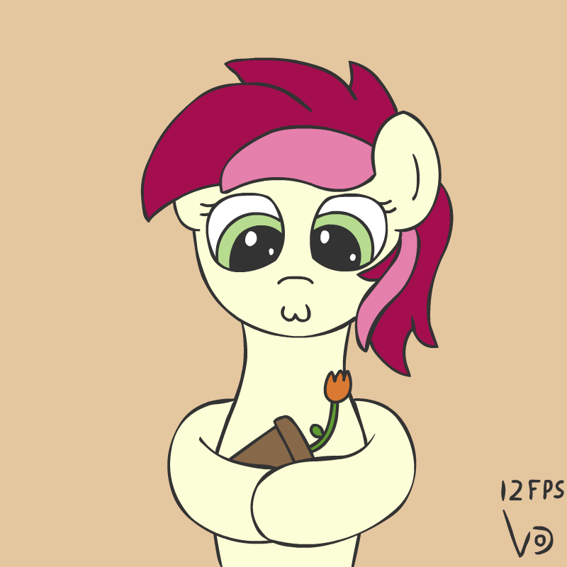 Size: 800x800 | Tagged: safe, artist:vohd, character:roseluck, species:earth pony, species:pony, :3, animated, brown background, bust, cradling, cute, cuteluck, female, flower, frame by frame, gif, mare, owo, simple background, solo