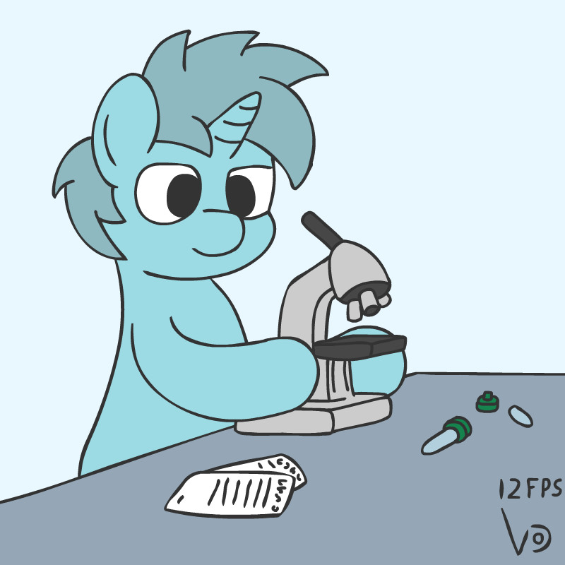 Size: 800x800 | Tagged: safe, artist:vohd, oc, oc only, species:pony, species:unicorn, animated, compound microscope, frame by frame, microscope, simple background