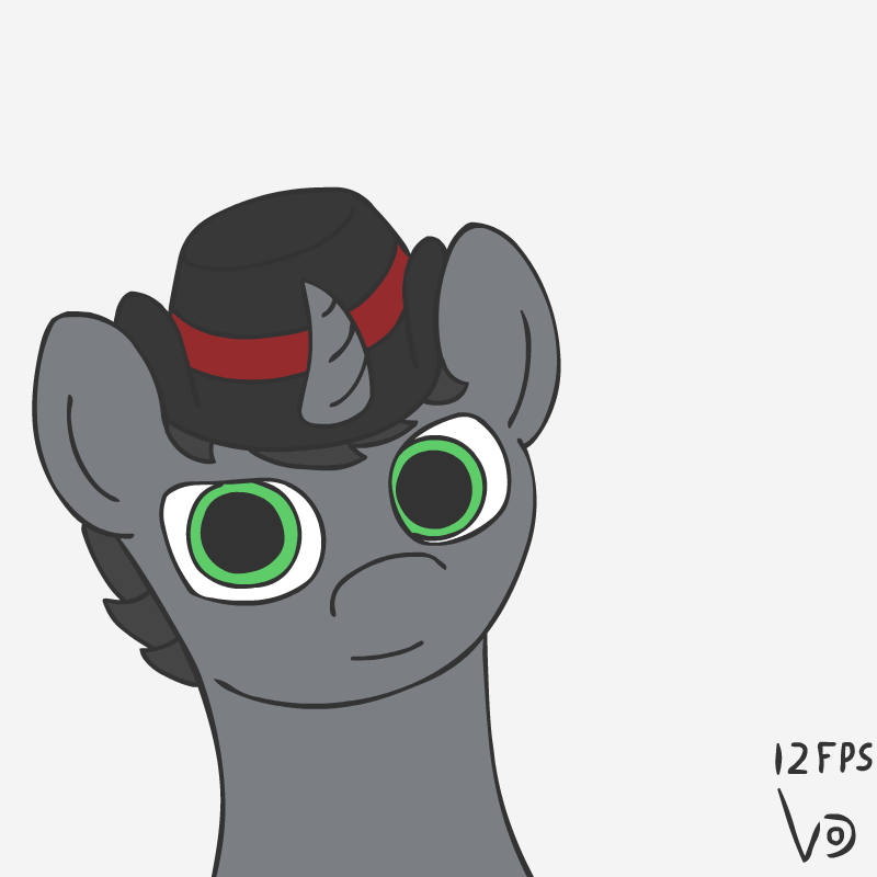 Size: 800x800 | Tagged: safe, artist:vohd, oc, oc only, oc:hatter, species:pony, species:unicorn, animated, clothing, commission, frame by frame, hat, looking at you, magic, razor, simple background, solo, telekinesis