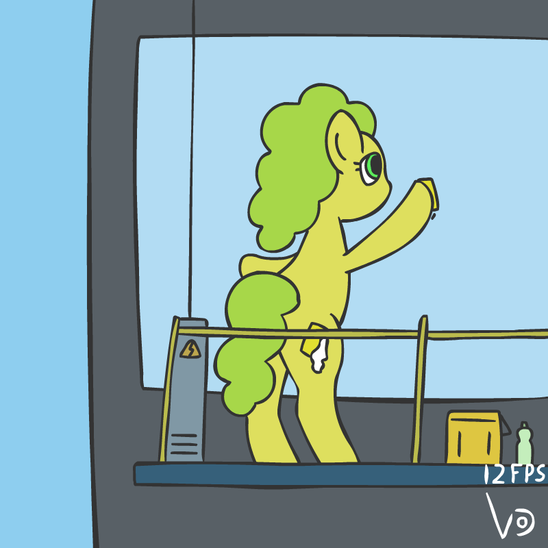 Size: 800x800 | Tagged: safe, artist:vohd, oc, oc only, species:earth pony, species:pony, animated, bucket, frame by frame, sky, sponge, squigglevision, window