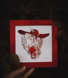 Size: 1000x1140 | Tagged: safe, artist:ipoloarts, oc, commission, cross stitch, crossstitching, embroidery, finished commission, flower, handmade, needlework, photography, red, solo, ych example, ych result, your character here