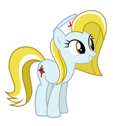 Size: 2652x2962 | Tagged: safe, artist:chomakony, oc, oc only, oc:nurse reisol, species:earth pony, species:pony, clothing, cute, earth pony oc, female, hat, mare, nurse, nurse hat, orange eyes, show accurate, simple background, smiling, solo, teddy bear, transparent background, weapons-grade cute