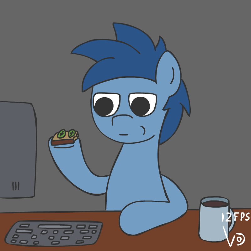 Size: 800x800 | Tagged: safe, artist:vohd, oc, oc only, species:earth pony, species:pony, animated, computer, cup, eating, frame by frame, solo, squigglevision