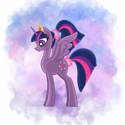 Size: 2048x2048 | Tagged: safe, artist:pfeffaroo, character:twilight sparkle, character:twilight sparkle (alicorn), species:alicorn, species:pony, abstract background, alternate hairstyle, female, mare, ponytail, scrunchie, solo