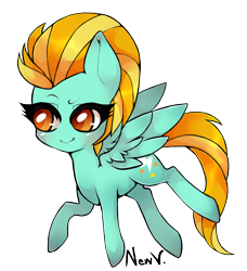 Size: 774x848 | Tagged: safe, artist:newvagabond, character:lightning dust, species:pegasus, species:pony, chibi, simple background, solo, transparent background