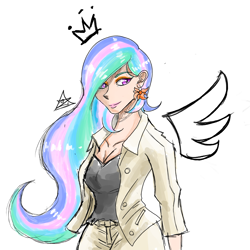 Size: 2000x2000 | Tagged: safe, artist:zachc, character:princess celestia, species:human, breasts, clothing, humanized, simple background, winged humanization, wings