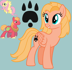 Size: 924x894 | Tagged: safe, artist:drancarola135, artist:shiibases, base used, character:big mcintosh, character:fluttershy, oc, oc:butterfly, parent:big macintosh, parent:fluttershy, parents:fluttermac, species:earth pony, species:pegasus, species:pony, ship:fluttermac, cutie mark, female, male, offspring, paw prints, pegasus oc, shipping, straight, wings