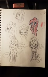 Size: 1280x2048 | Tagged: safe, artist:aeropegasus, character:pinkie pie, species:pony, colored, expressions, female, looking at you, mare, nintendo switch, simple background, sketch, sketch dump, sketchbook, text, traditional art, white background