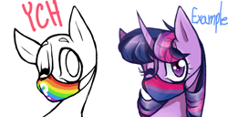 Size: 944x484 | Tagged: safe, artist:kaywhitt, character:twilight sparkle, species:pony, bi-twi, bisexual, bisexual pride flag, bust, commission, face mask, pride, pride flag, ych example, your character here
