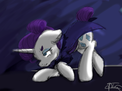 Size: 1200x900 | Tagged: safe, alternate version, artist:minty joy, character:rarity, species:pony, species:unicorn, episode:the cutie re-mark, alternate dimension, alternate timeline, dimension travel, female, night, night maid rarity, nightmare night, nightmare takeover timeline, painting, simple background, solo, time paradox, time travel