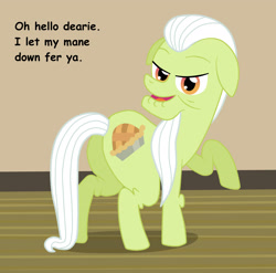Size: 2535x2500 | Tagged: safe, artist:birdco, character:granny smith, species:earth pony, species:pony, alternate hairstyle, butt, female, lidded eyes, looking back, loose hair, plot, raised hoof, solo