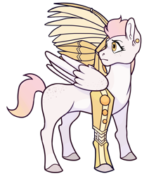 Size: 800x900 | Tagged: safe, artist:malphym, oc, oc only, oc:gold sunrise, species:pegasus, species:pony, amputee, artificial wings, augmented, ear piercing, earring, female, jewelry, mare, piercing, prosthetic leg, prosthetic limb, prosthetic wing, prosthetics, simple background, solo, transparent background, wings