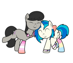 Size: 291x252 | Tagged: safe, artist:icey-wicey-1517, artist:kb-gamerartist, edit, character:dj pon-3, character:octavia melody, character:vinyl scratch, species:earth pony, species:pony, species:unicorn, ship:scratchtavia, bow tie, bracelet, clothing, collaboration, color edit, colored, ear piercing, earring, eyes closed, female, genderfluid, genderfluid pride flag, jewelry, lesbian, lesbian pride flag, mare, pansexual, pansexual pride flag, piercing, pride, pride flag, raised hoof, raised leg, shipping, simple background, socks, striped socks, transparent background, wristband