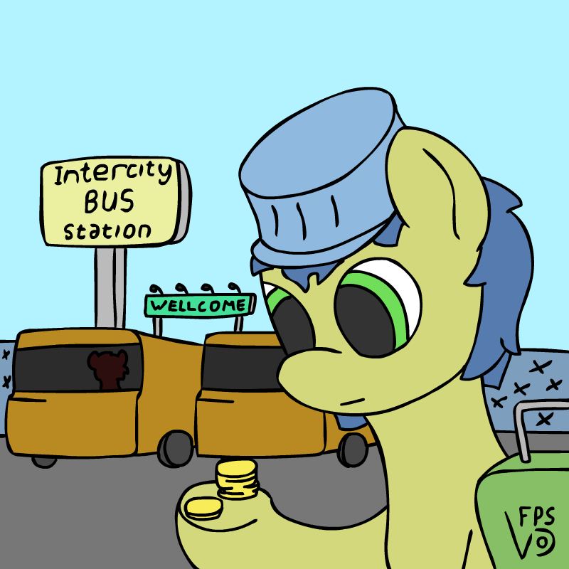 Size: 800x800 | Tagged: safe, artist:vohd, oc, oc only, oc:vohd, species:pony, animated, bus, bus station, clothing, frame by frame, hat, sign, squigglevision