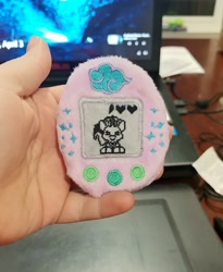Size: 1836x2237 | Tagged: safe, artist:sew_adorkable, artist:trashkitten-plushies, character:mistmane, crossover, irl, photo, plushie, solo, tamagotchi