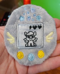 Size: 1647x2048 | Tagged: safe, artist:sew_adorkable, artist:trashkitten-plushies, character:derpy hooves, species:pegasus, species:pony, cute, derpabetes, embroidery, irl, photo, plushie, solo, tamagotchi