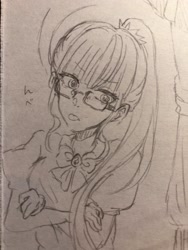 Size: 1536x2048 | Tagged: safe, artist:raimugi____, character:twilight sparkle, character:twilight sparkle (scitwi), species:eqg human, my little pony:equestria girls, glasses, pencil drawing, ponytail, sketch, tongue out, traditional art