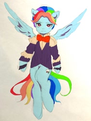 Size: 768x1024 | Tagged: safe, artist:raimugi____, character:rainbow dash, species:anthro, species:pegasus, species:pony, episode:a hearth's warming tail, g4, my little pony: friendship is magic, alternate hairstyle, clothing, female, snowdash, solo, tail, wings