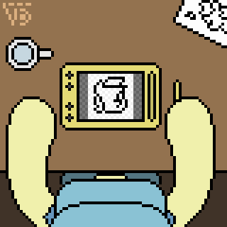 Size: 320x320 | Tagged: safe, artist:vohd, oc, oc only, oc:vohd, species:earth pony, species:pony, animated, clothing, cup, drawing, frame by frame, hat, pixel art, sitting, solo, table, tablet
