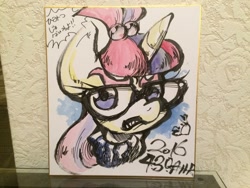 Size: 2048x1536 | Tagged: safe, artist:ahiru_7, character:moondancer, species:crab, angry, female, glasses, japan ponycon, japanese, solo, traditional art, watercolor painting