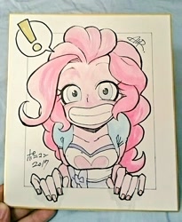 Size: 698x851 | Tagged: safe, artist:ahiru_7, character:pinkie pie, my little pony:equestria girls, female, japanese, smiling, solo, traditional art, watercolor painting
