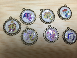 Size: 960x720 | Tagged: safe, artist:rai_ra, character:applejack, character:fluttershy, character:pinkie pie, character:rainbow dash, character:rarity, character:sunset shimmer, character:twilight sparkle, g4, brooch, handmade, mane six, resin