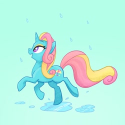 Size: 1280x1280 | Tagged: safe, artist:pfeffaroo, character:dewdrop dazzle, species:pony, g4, female, mare, rain, running, solo