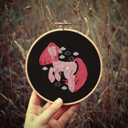 Size: 798x798 | Tagged: safe, artist:ipoloarts, character:pinkamena diane pie, character:pinkie pie, species:earth pony, species:pony, g4, cross stitch, crossstitching, embroidery, female, handmade, needlework, sad, solo