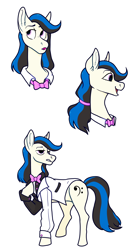 Size: 1200x2200 | Tagged: safe, artist:malphym, oc, oc only, oc:downbeat, parent:octavia melody, parent:vinyl scratch, parents:scratchtavia, species:earth pony, species:pony, g4, bow tie, clothing, female, magical lesbian spawn, mare, offspring, open mouth, raised hoof, shirt, solo, suit