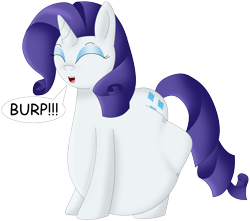Size: 1570x1390 | Tagged: safe, artist:girlsvoreboys, character:rarity, species:pony, species:unicorn, g4, belly, burp, female, raripred, simple background, solo, text, transparent background, vore