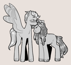 Size: 1170x1061 | Tagged: safe, artist:geisharozu, character:lightning dust, character:tree hugger, species:earth pony, species:pegasus, species:pony, g4, blushing, eyes closed, female, lesbian, mare, monochrome, shipping, simple background, treedust, unshorn fetlocks
