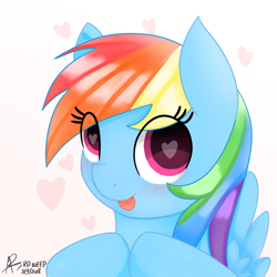 Size: 1280x1280 | Tagged: safe, artist:rivin177, character:rainbow dash, species:pegasus, species:pony, g4, blep, blushing, bust, cute, dashabetes, eye clipping through hair, female, heart, heart eyes, mare, portrait, simple background, solo, tongue out, white background, wingding eyes
