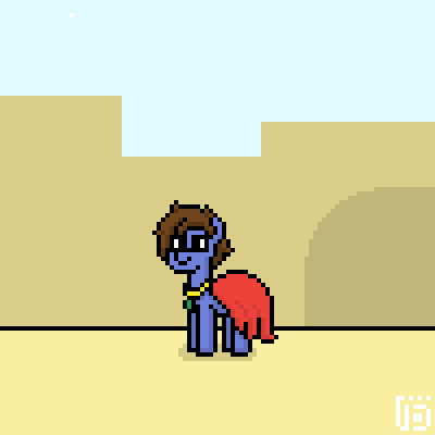 Size: 400x400 | Tagged: safe, artist:vohd, oc, oc:bizarre song, species:earth pony, species:pony, g4, animated, bouncing, cape, clothing, desert, frame by frame, jumping, male, pronking, smiling, solo, stallion