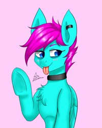 Size: 1600x2000 | Tagged: safe, artist:zachc, oc, oc only, species:pegasus, species:pony, g4, chest fluff, choker, female, piercing, simple background, solo, tongue out, underhoof
