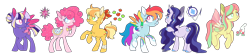 Size: 9420x2050 | Tagged: safe, artist:connorbal, character:applejack, character:fluttershy, character:pinkie pie, character:rainbow dash, character:rarity, character:twilight sparkle, character:twilight sparkle (alicorn), species:alicorn, species:earth pony, species:flutter pony, species:pegasus, species:pony, species:twinkle eyed pony, species:unicorn, g1, alternate cutie mark, alternate design, alternate hairstyle, female, g4 to g1, generation leap, mane six, princess pony, redesign, secret suprise pony, silly, silly pony, simple background, transparent background, twice as fancy ponies, who's a silly pony