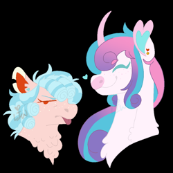 Size: 1000x1000 | Tagged: safe, artist:lepiswerid, character:cozy glow, character:princess flurry heart, species:alicorn, species:pegasus, species:pony, marsverse, ship:cozyheart, g4, blep, blepping, ear piercing, earring, female, freckles, grumpy, heart earring, jewelry, lesbian, piercing, shipping, tongue out, torn ear