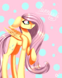 Size: 1724x2160 | Tagged: safe, artist:ellis_sunset, character:fluttershy, species:pegasus, species:pony, g4, cyrillic, female, mare, polka dot background, raised hoof, russian, solo, text