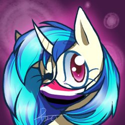 Size: 482x484 | Tagged: safe, artist:kaywhitt, character:dj pon-3, character:vinyl scratch, species:pony, species:unicorn, g4, commission, coronavirus, covid-19, face mask, genderfluid, genderfluid pride flag, jewelry, mask, nonbinary, one eye closed, pride, pride flag, solo, wink, ych result