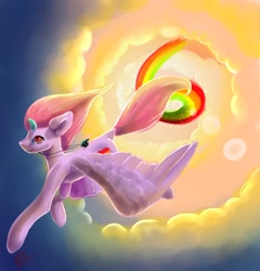 Size: 2076x2160 | Tagged: safe, artist:ellis_sunset, oc, oc only, species:alicorn, species:pony, g4, alicorn oc, cloud, flying, horn, jewelry, necklace, rainbow trail, solo, wings