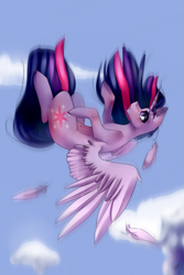 Size: 1447x2170 | Tagged: safe, artist:ellis_sunset, character:twilight sparkle, character:twilight sparkle (alicorn), species:alicorn, species:pony, g4, cloud, falling, female, mare, solo