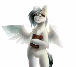 Size: 1896x1659 | Tagged: safe, artist:ellis_sunset, oc, oc only, species:pegasus, species:pony, g4, bipedal, book, cyrillic, glasses, one wing out, pegasus oc, simple background, solo, translation request, white background, wings