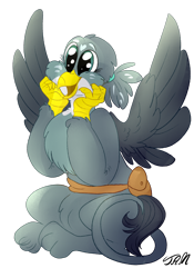 Size: 1750x2500 | Tagged: safe, artist:ihasjessie-kat, character:gabby, species:griffon, g4, chest fluff, cute, female, gabbybetes, happy, mailbag, simple background, sitting, solo, spread wings, transparent background, weapons-grade cute, wings