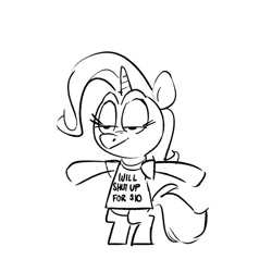 Size: 680x680 | Tagged: safe, artist:kylesmeallie, character:trixie, species:pony, species:unicorn, g4, bipedal, clothing, female, mare, monochrome, shirt, simple background, solo, t pose, t-shirt, white background