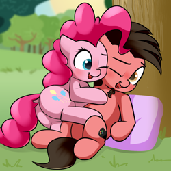 Size: 2000x2000 | Tagged: safe, artist:vipy, character:pinkie pie, oc, oc:ace play, species:earth pony, species:pony, g4, canon x oc, cuddling, female, male, mare, pinkieplay, shipping, stallion, straight