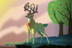 Size: 15000x10000 | Tagged: safe, artist:faitheverlasting, character:the great seedling, species:deer, species:pony, episode:going to seed, g4, my little pony: friendship is magic, absurd file size, absurd resolution, antlers, apple, apple tree, branches for antlers, cloven hooves, colored hooves, disney, disney style, female, mare, solo, style emulation, tree